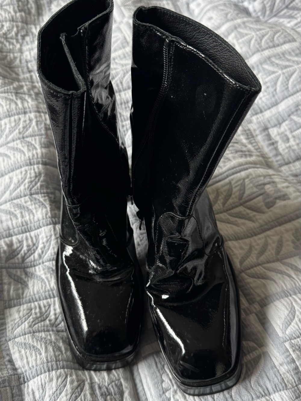 Free People Patent Leather Black Mid-Calf Square Toe Boots
